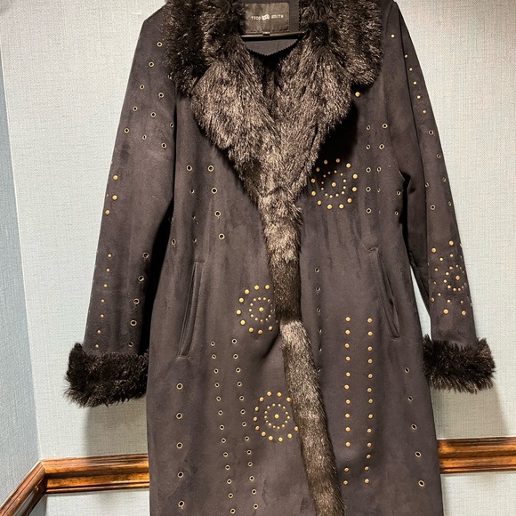 Vintage coat black with faux fur - Picture 1 of 12
